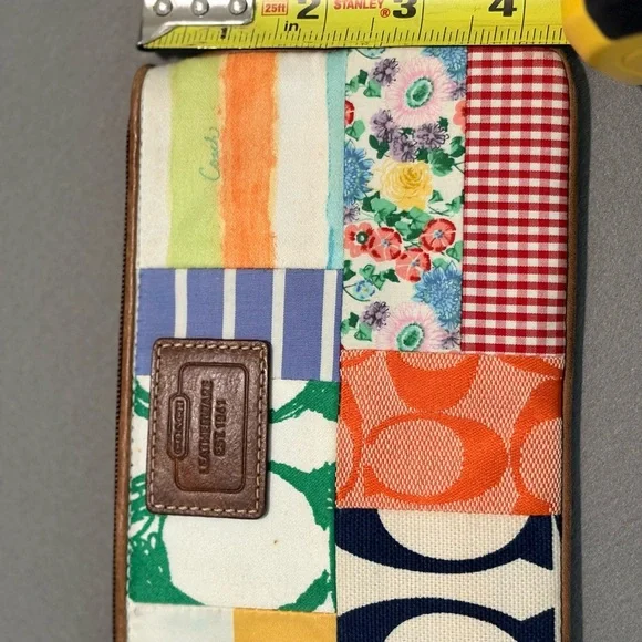 Coach Multicolor Patchwork Wristlet with Tan Leather Strap - Picture 9 of 11